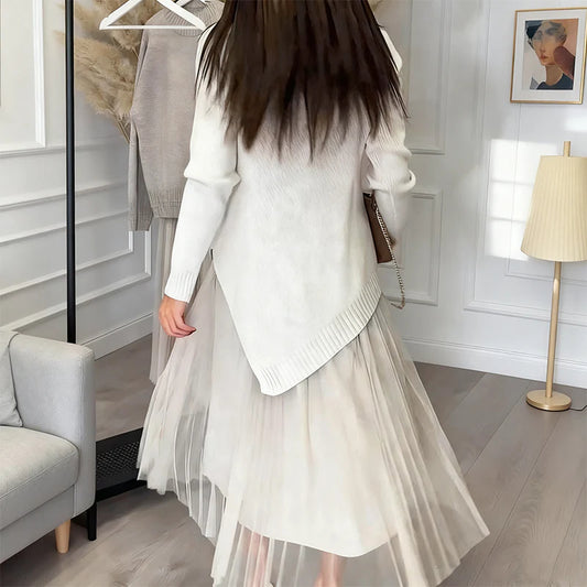 🌱Pletený svetr se síťovaným skládaným vzorem🍃