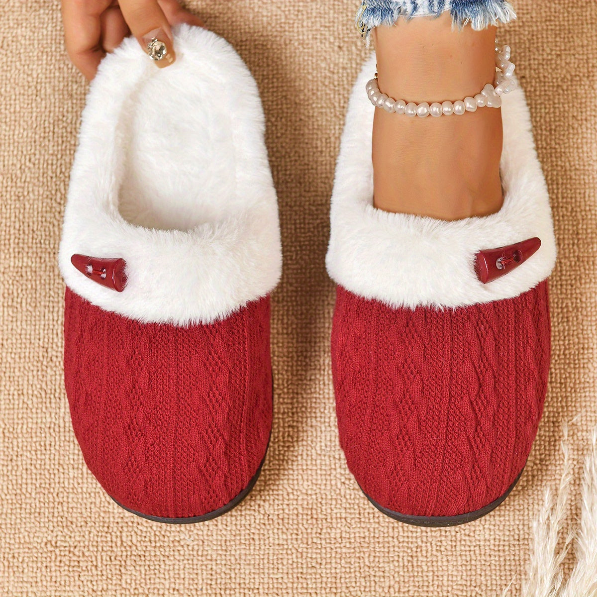 Indoor plush slippers with fleece lining for warmth