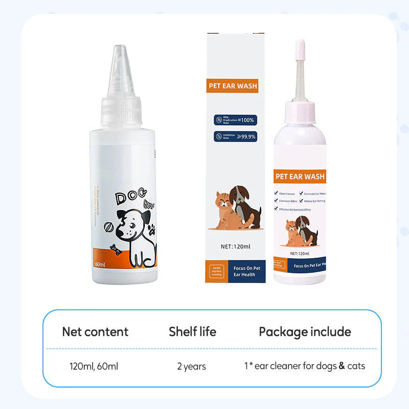 Čistič uší pro psy a kočky – 120 ml | Redukuje bakterie a odstraňuje vosk
