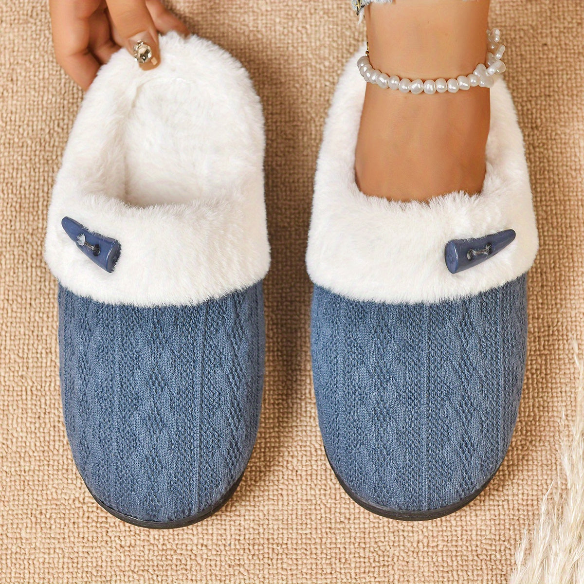 Indoor plush slippers with fleece lining for warmth