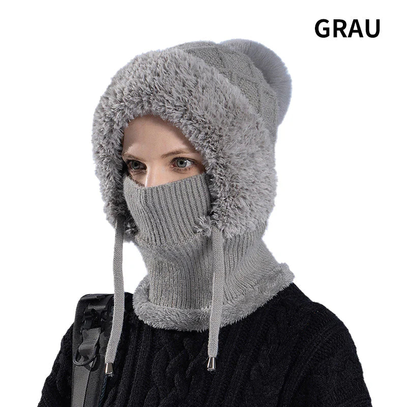 【Kup 1, získej 1 zdarma】🔥🔥🔥stylová, hrubá pletená zimní čepice s teplou pokrývkou obličeje a šátkem🧣