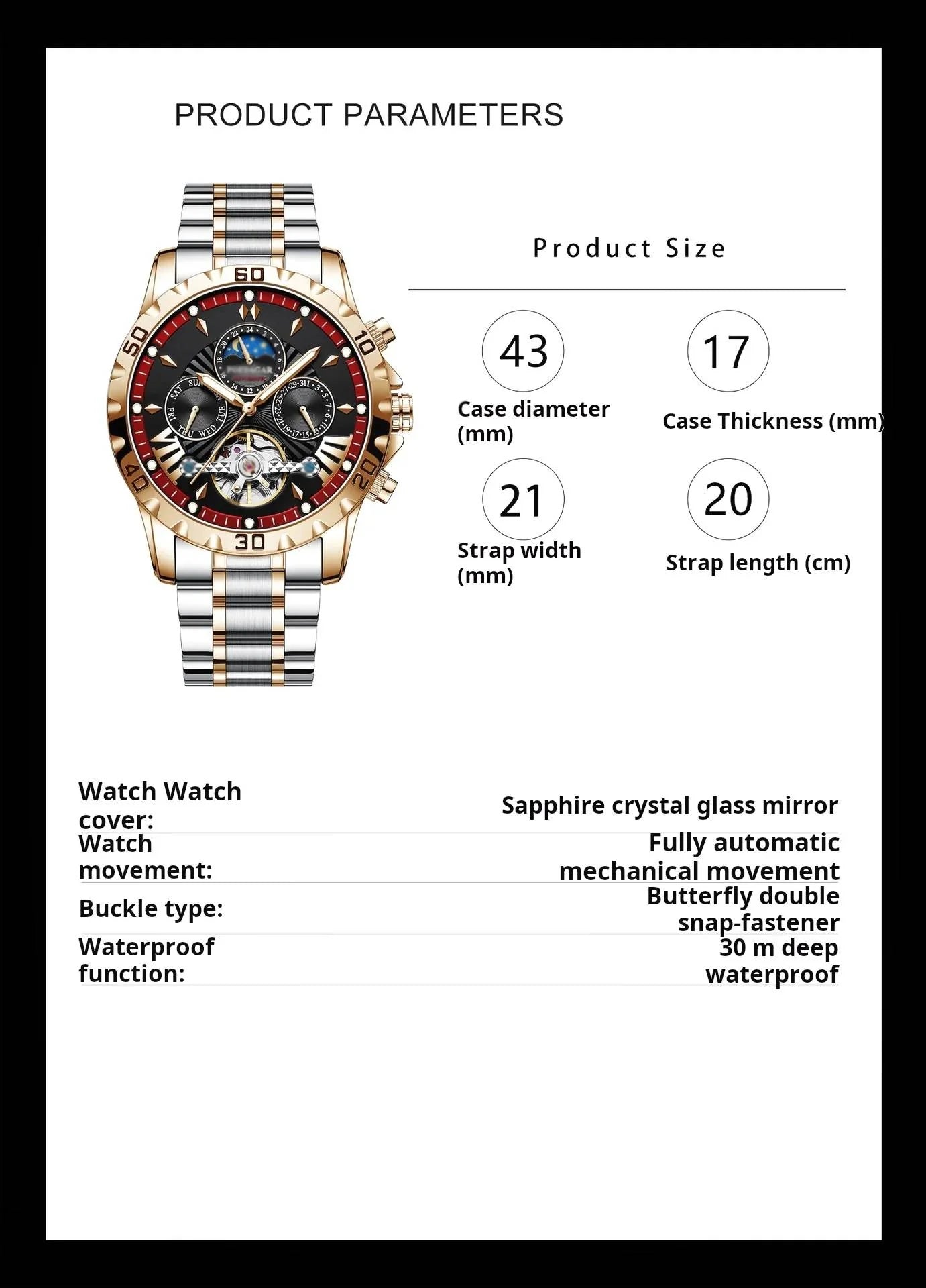 ⌚Zbrusu nové švýcarské vodotěsné automatické mechanické hodinky⌚