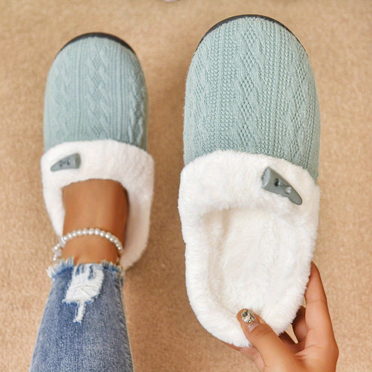 Indoor plush slippers with fleece lining for warmth