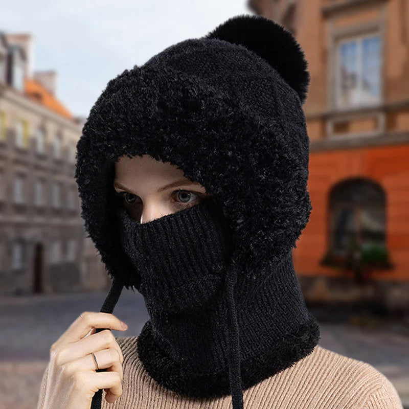 【Kup 1, získej 1 zdarma】🔥🔥🔥stylová, hrubá pletená zimní čepice s teplou pokrývkou obličeje a šátkem🧣