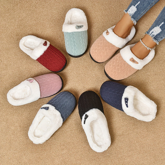 Indoor plush slippers with fleece lining for warmth