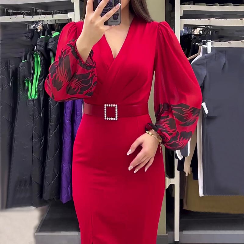 Elegantní červené šaty s výstřihem do V pro ženy