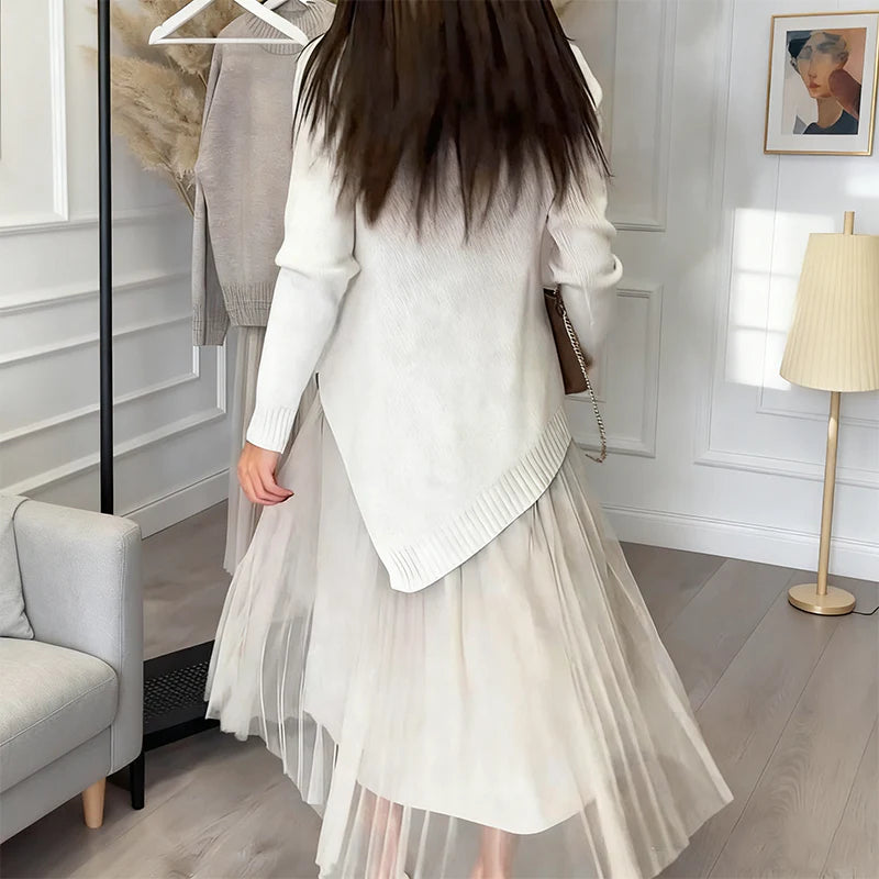 🌱Pletený svetr se síťovaným skládaným vzorem🍃