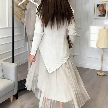 🌱Pletený svetr se síťovaným skládaným vzorem🍃