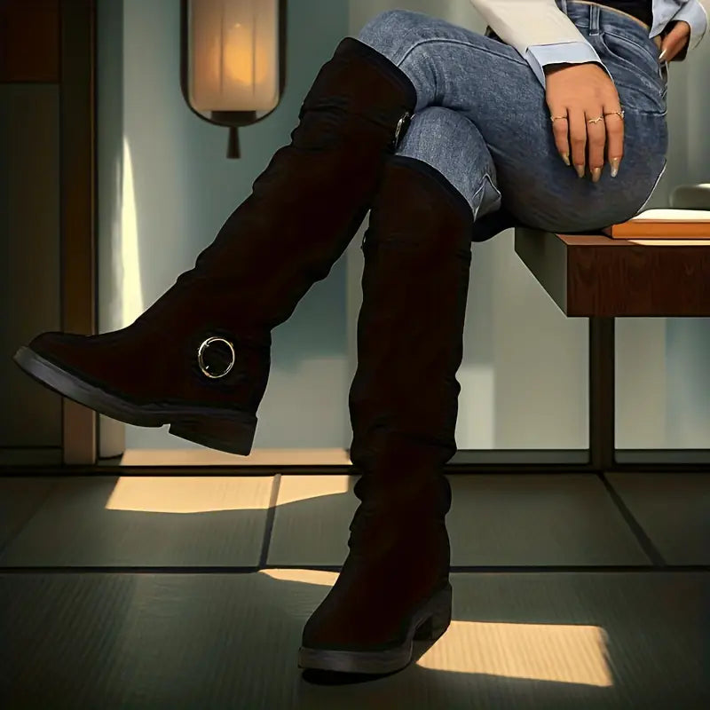 🔥Poslední den akce 50% SLEVA - Dámské retro semišové jezdecké boty s rukávy