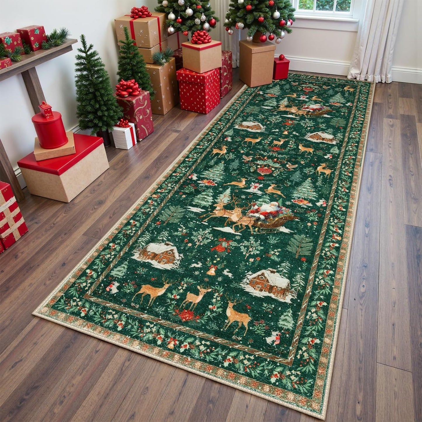 Vánoční koberec s jelenem a Santa Clausem