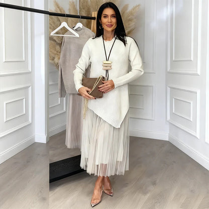 🌱Pletený svetr se síťovaným skládaným vzorem🍃