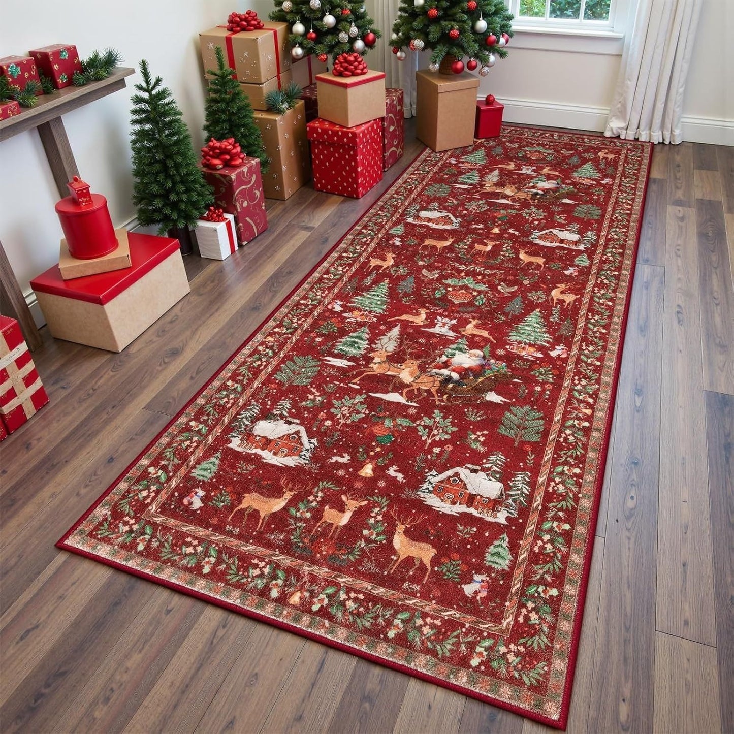 Vánoční koberec s jelenem a Santa Clausem