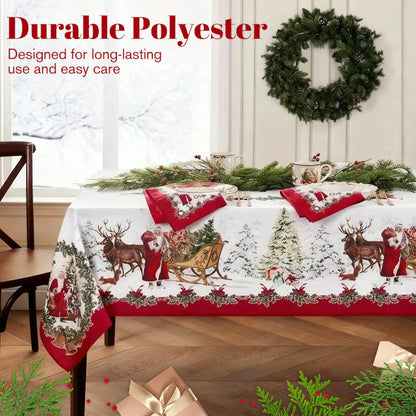 Vánoční ubrus – sváteční design, odolný polyester, odolný proti skvrnám a mačkavosti