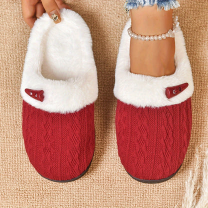 Indoor plush slippers with fleece lining for warmth