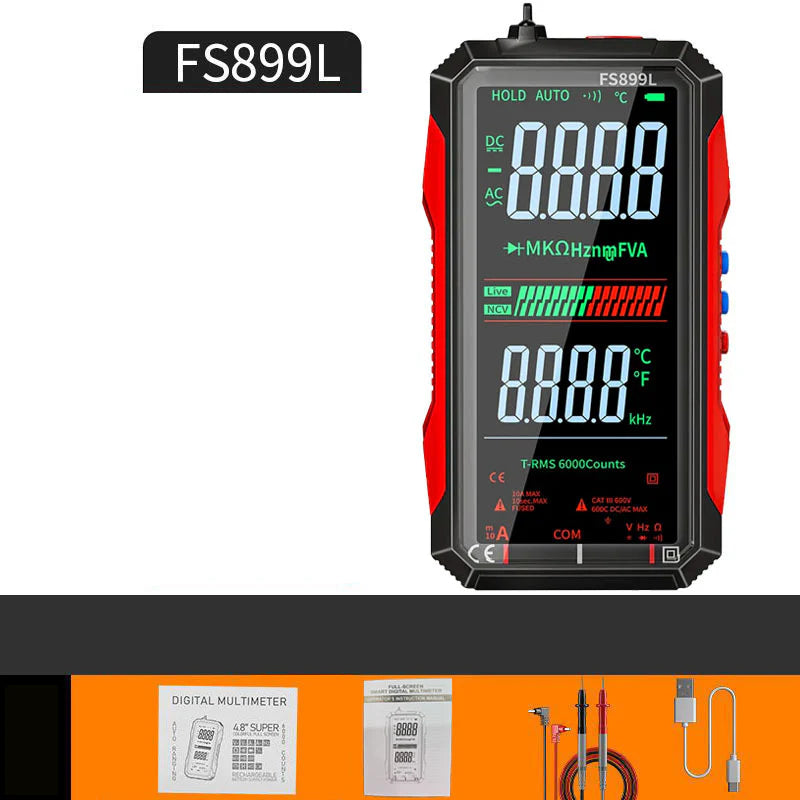 Dobíjecí digitální multimetr s USB – True RMS, automatické přepínání rozsahu a podsvícený LCD displej, CAT III 1000V