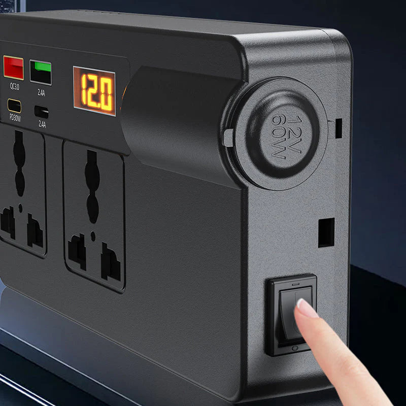 Přenosný měnič do auta 12 V/24 V – 220 V s digitálním displejem