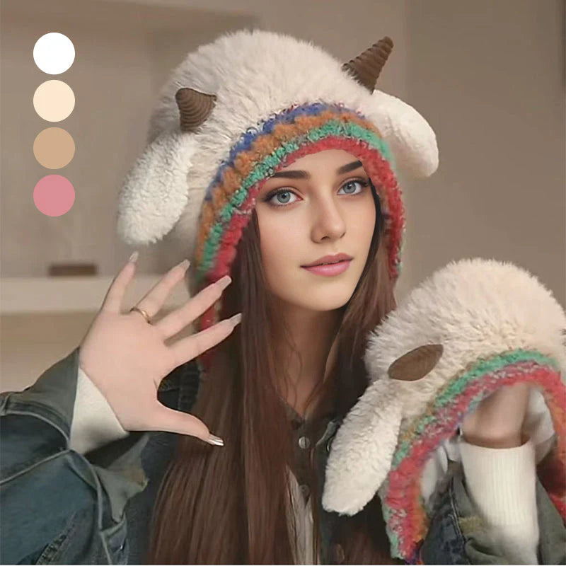 🧢Nadýchaná čepice ve tvaru beránka s rozkošnými ušima 🧣