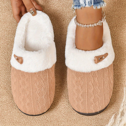Indoor plush slippers with fleece lining for warmth