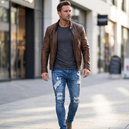 Stylové pánské skinny džíny s efektem opotřebení