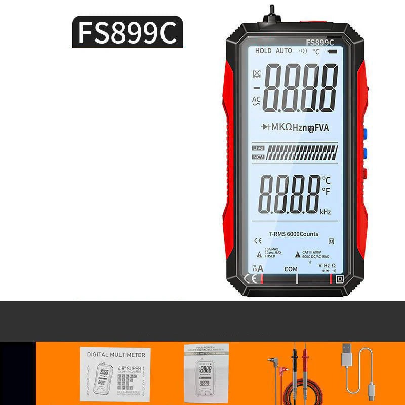 Dobíjecí digitální multimetr s USB – True RMS, automatické přepínání rozsahu a podsvícený LCD displej, CAT III 1000V