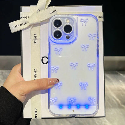 Roztomilý kryt na telefon s mašlí a LED světlem – stylová ochrana s třpytkami ✨