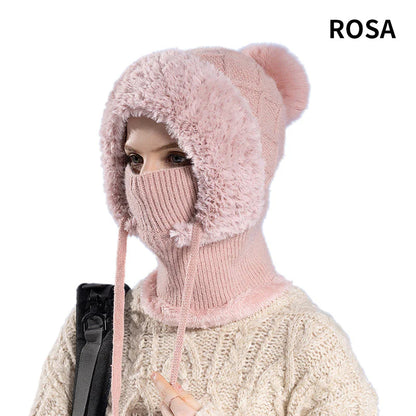 【Kup 1, získej 1 zdarma】🔥🔥🔥stylová, hrubá pletená zimní čepice s teplou pokrývkou obličeje a šátkem🧣