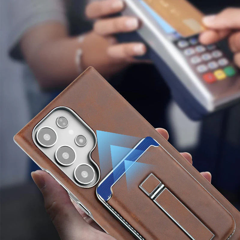 Kožené magnetické pouzdro s držákem karet a krytem pro Samsung S23-S25 Series