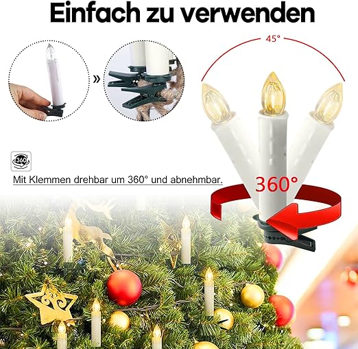 🎄Bezdrátové bezplamenné svíčky s dálkovým ovládáním a klipy