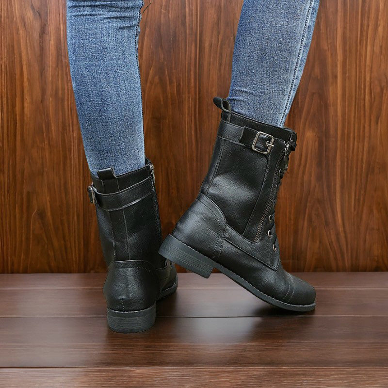 👢Dámské kožené ortopedické boty s kulatou špičkou a bočním zipem