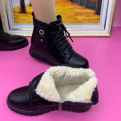 🔥Poslední akce - sleva 50 % - dámské teplé, protiskluzové kožené kotníkové boty
