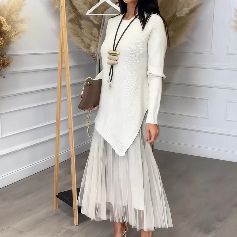 🌱Pletený svetr se síťovaným skládaným vzorem🍃