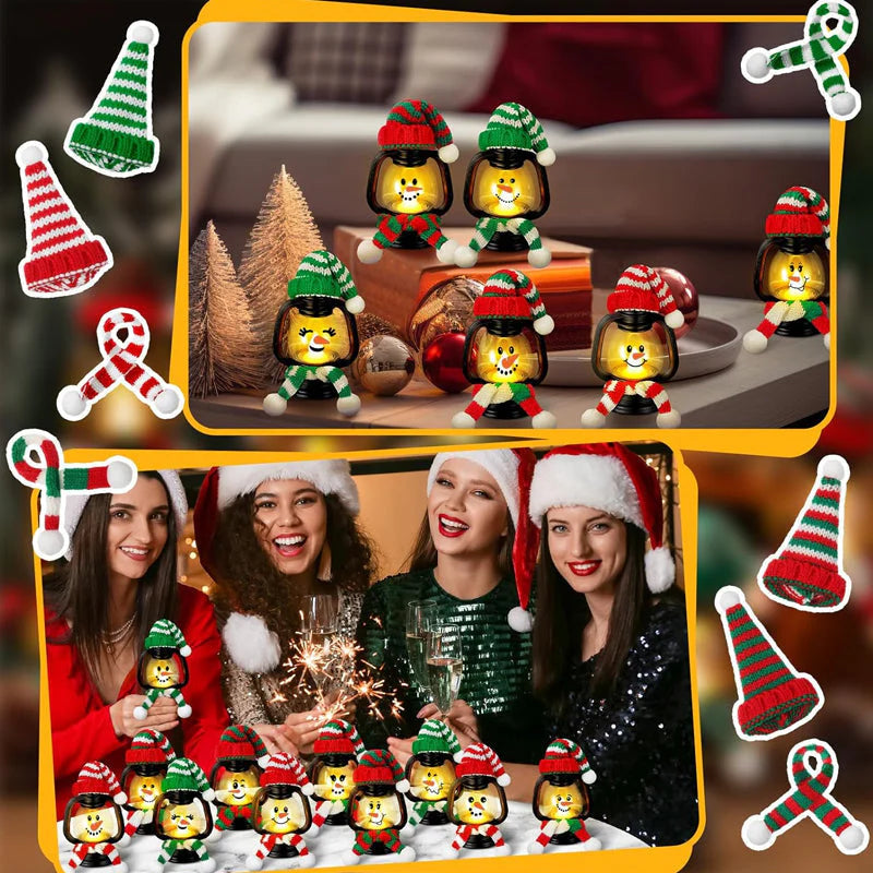 Karácsonyi dekoráció Mini hóember lámpa sapkával és sállal