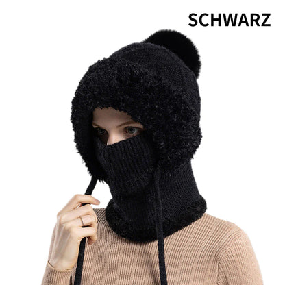 【Kup 1, získej 1 zdarma】🔥🔥🔥stylová, hrubá pletená zimní čepice s teplou pokrývkou obličeje a šátkem🧣