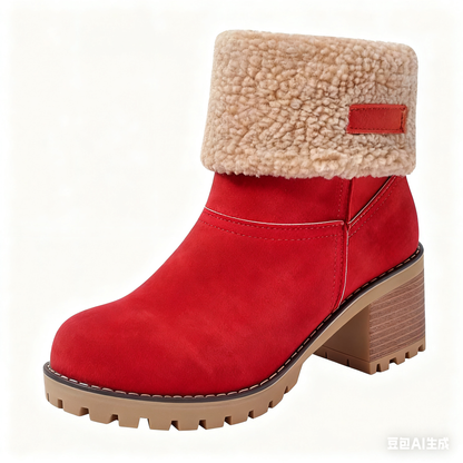 Dámské sněhule, kulatá špička, robustní podpatek, bavlněné kozačky 👢