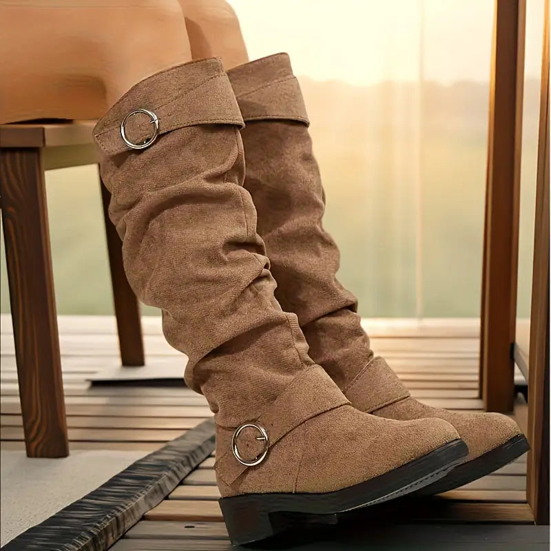 🔥Poslední den akce 50% SLEVA - Dámské retro semišové jezdecké boty s rukávy