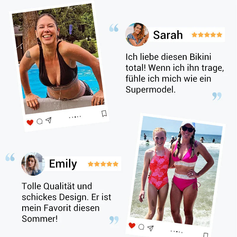 Bikiny s vysokým pasem, regulací bříška a designem barevných bloků
