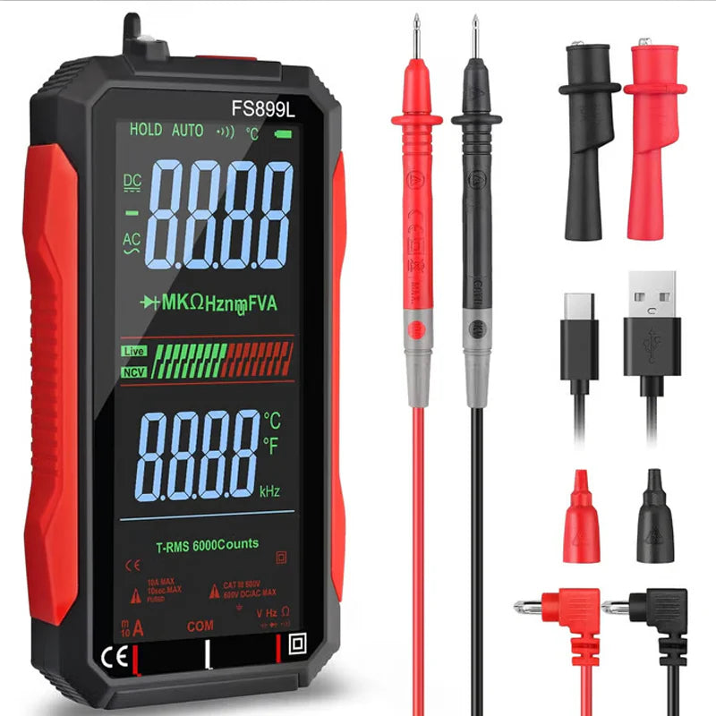 Dobíjecí digitální multimetr s USB – True RMS, automatické přepínání rozsahu a podsvícený LCD displej, CAT III 1000V