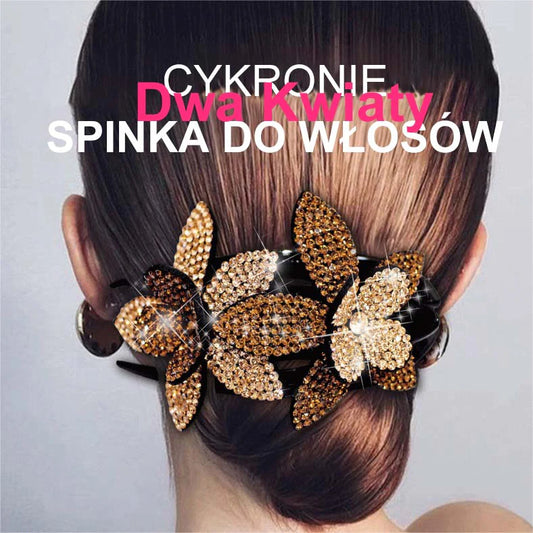 Sponka do vlasů s dvojitou květinou a kamínky