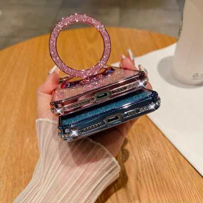 📲✨Ochranné pouzdro na iPhone s make-up zrcadlem a gradientními třpytkami