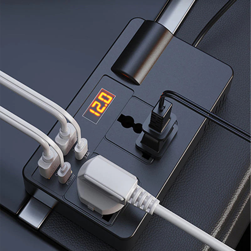 Přenosný měnič do auta 12 V/24 V – 220 V s digitálním displejem