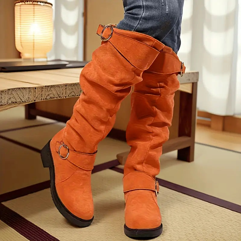 🔥Poslední den akce 50% SLEVA - Dámské retro semišové jezdecké boty s rukávy