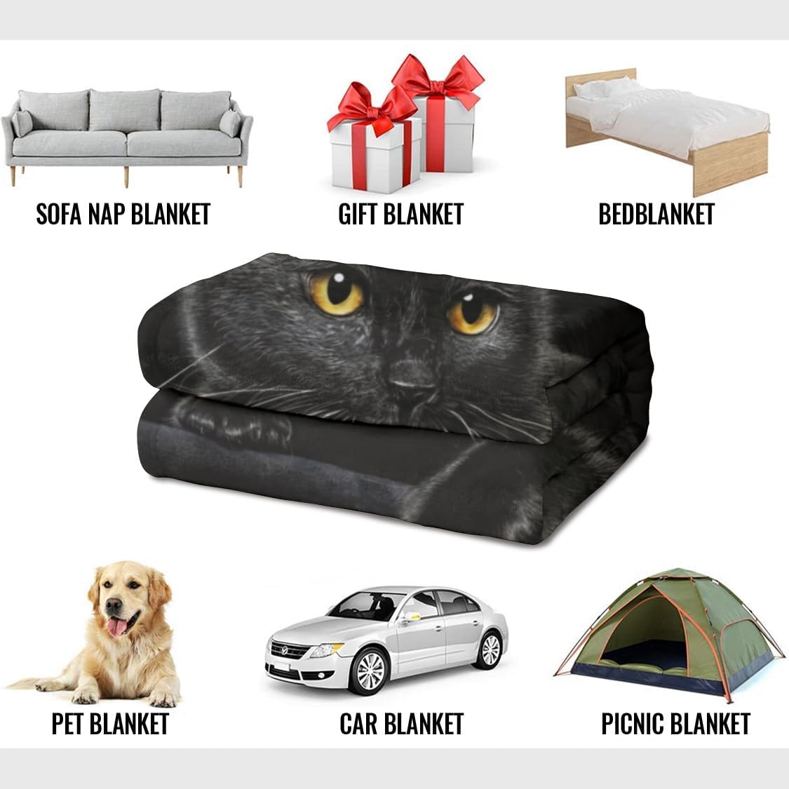 🔥 🔥🐾Flanelová deka s roztomilým potiskem černé kočky