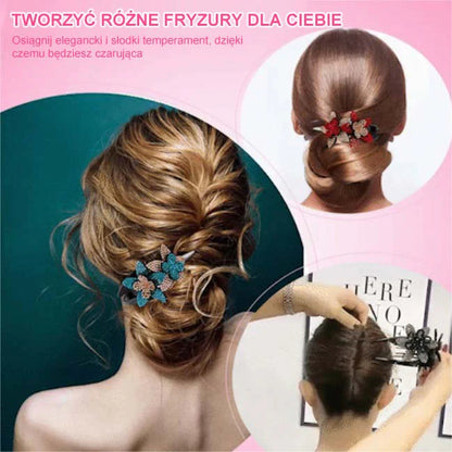 Sponka do vlasů s dvojitou květinou a kamínky