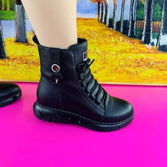 🔥Poslední akce - sleva 50 % - dámské teplé, protiskluzové kožené kotníkové boty