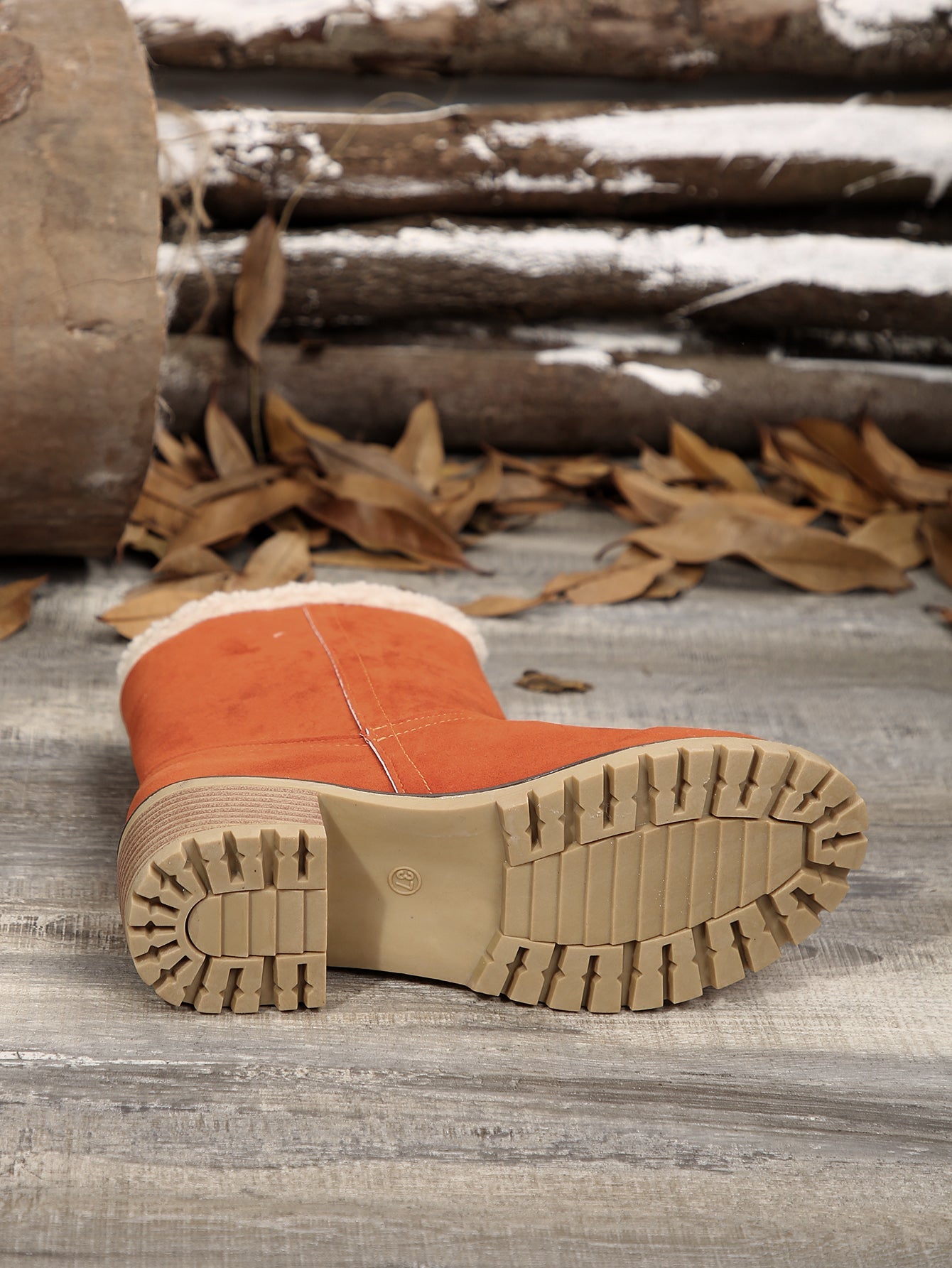 Teplé plyšové semišové sněhové holínky s hrubým podpatkem do poloviny lýtek