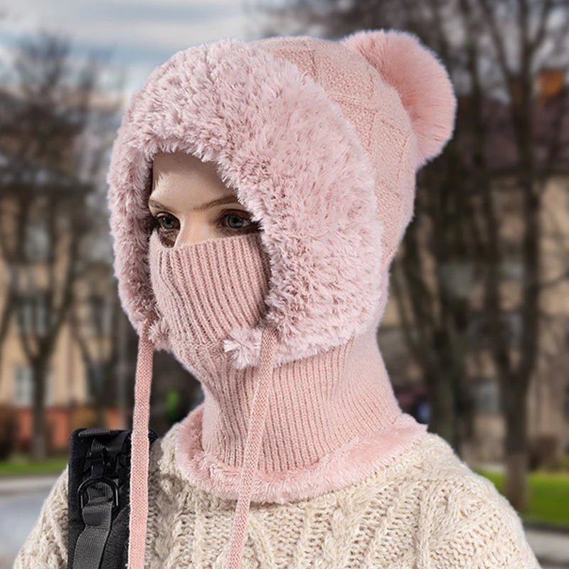 【Kup 1, získej 1 zdarma】🔥🔥🔥stylová, hrubá pletená zimní čepice s teplou pokrývkou obličeje a šátkem🧣