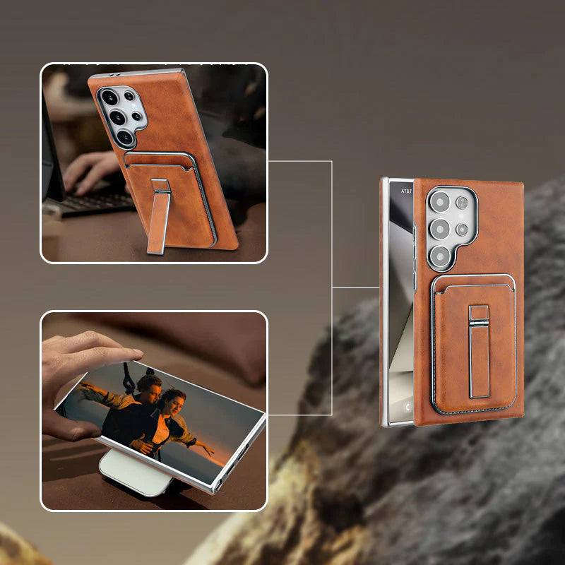 Kožené magnetické pouzdro s držákem karet a krytem pro Samsung S23-S25 Series