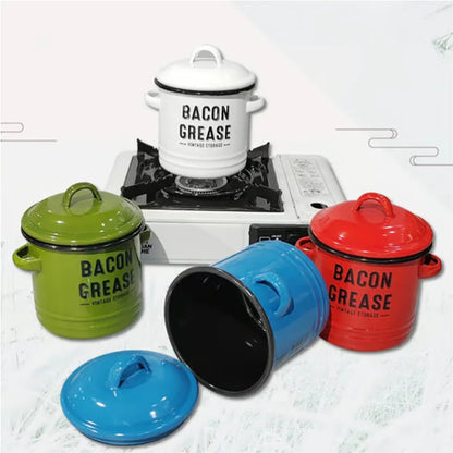 Smaltovaná nádoba na tuk s bezplatnou silikonovou škrabkou – odolné, elegantní a multifunkční úložné zařízení do kuchyně