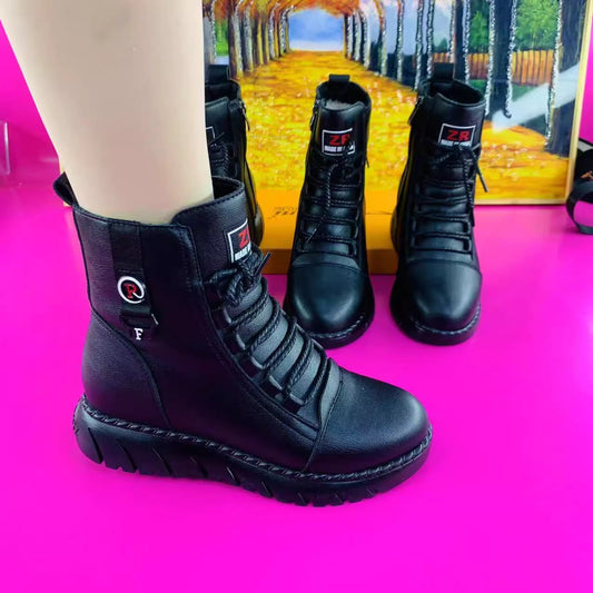 🔥Poslední akce - sleva 50 % - dámské teplé, protiskluzové kožené kotníkové boty