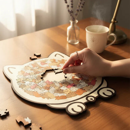 🎅🎄 135 darabos, Morandi-színekkel festett, macska alakú fa kirakós játék🐱🎁